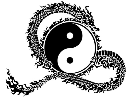 龍と太極図 龍,ドラゴン,辰,太極図,陰陽,神獣,神話,モノクロ,ファンタジー,四神のイラスト素材