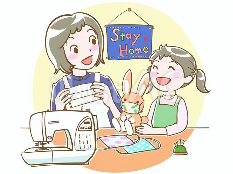 マスク作ろう輪郭茶色CS2 マスク,ミシン,女性のイラスト素材
