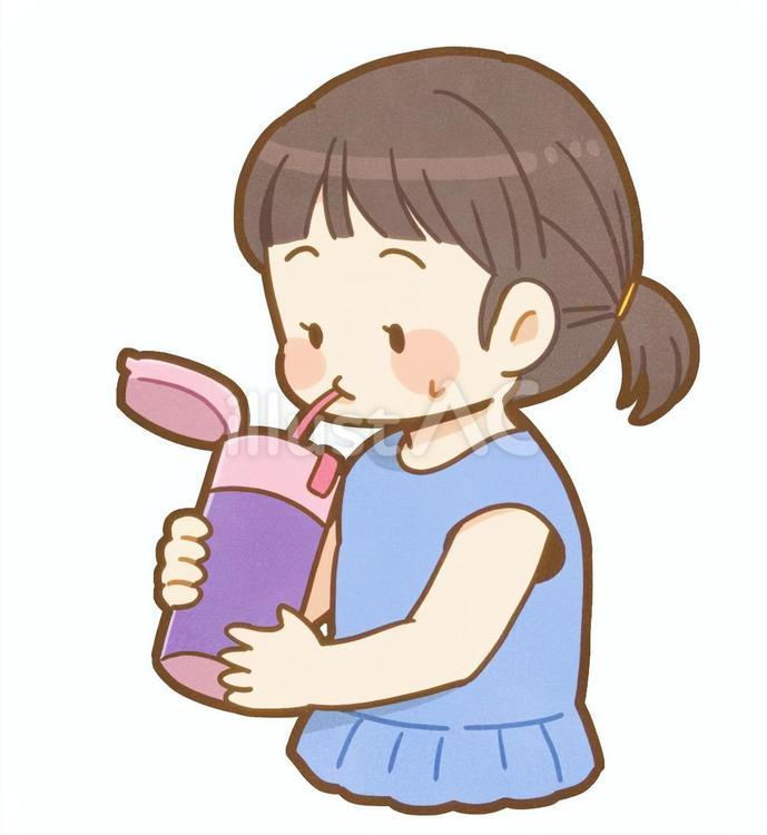 水分補給をする女の子 水分補給,夏,水筒のイラスト素材