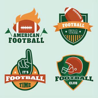 レトロな雰囲気のアメリカンフットボールのシンボルマークイラストセット アメリカンフットボール,スポーツ,シンボルマーク,エンブレム,ワッペン,ロゴ,盾,ヘルメット,ボール,炎のイラスト素材