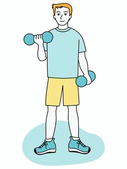 ダンベルで筋トレをする男性 ダンベル,男性,筋トレ,トレーニング,ワークアウト,エクササイズ,ジム,無酸素運動,線画,シンプルのイラスト素材