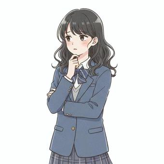 アニメ風の困った表情の女子高生