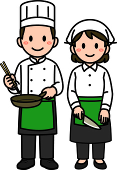 緑の厨房スタッフです。 厨房,スタッフ,シンプル,キッチン,料理人,調理,シェフ,コック,レストラン,飲食店のイラスト素材
