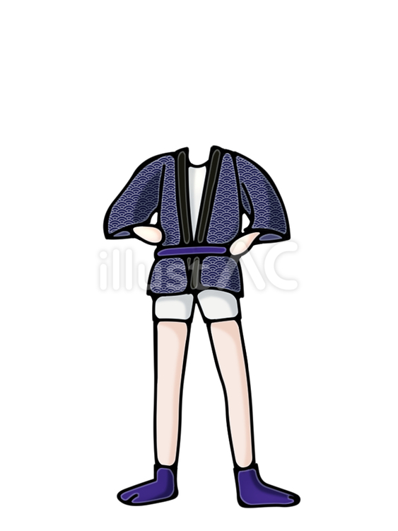 青の法被姿の人の顔ハメ 法被,顔ハメ,コラージュ用のイラスト素材