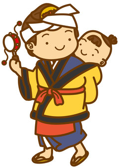 子守-4c 子守,時代劇,江戸時代,赤ちゃん,娘,女の子,女性,でんでん太鼓,綿入り半纏,半纏のイラスト素材