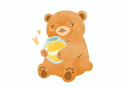 はちみつを持った可愛いクマのイラスト クマ,動物,はちみつ,食べ物,かわいい,ほのぼの,ほんわか,穏やか,優しい,蜜のイラスト素材