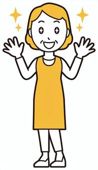  エプロンおばちゃん(黄)-054-全身 嬉しい,おばちゃん,エプロン,お母さん,ママ,中年,おばさん,主婦,人物,かわいいのイラスト素材