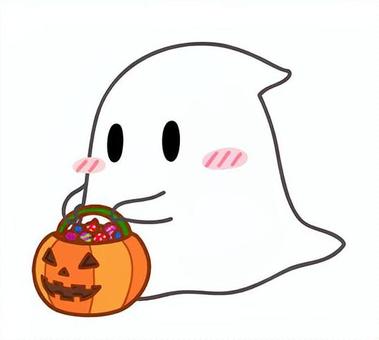 カボチャバスケットを持つおばけ ハロウィン,おばけ,オバケ,かわいい,秋,シンプル,可愛い,10月,イベント,子供向けのイラスト素材