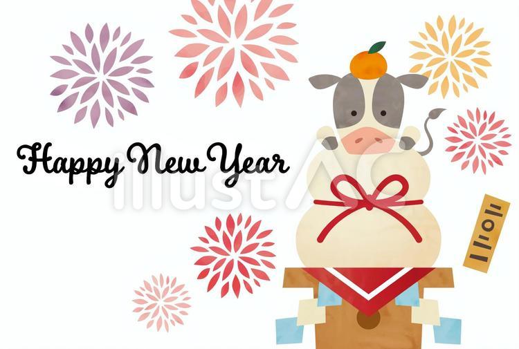 2021年賀状016（祝詞なし） 年賀状,丑,丑年のイラスト素材