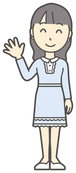 笑顔で片手を振っている上品な女の子 あいさつ,女性,女の子,オシャレ,人,上品,お嬢様,女,若い,笑うのイラスト素材