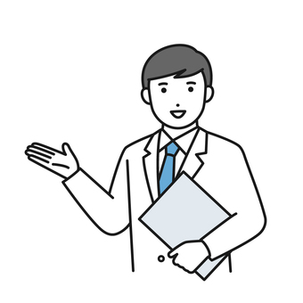 案内をする白衣の男性 案内,説明,提案,受付,白衣,男性,医師,薬剤師,医者,医療のイラスト素材