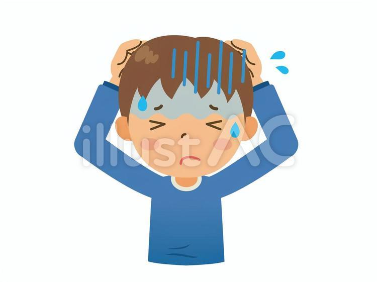 頭を抱える男子小学生 男子小学生,男子生徒,男子児童のイラスト素材