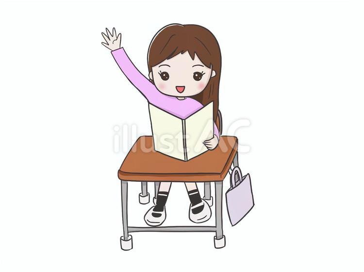 手を挙げる女の子 子ども,小学生,小学校のイラスト素材