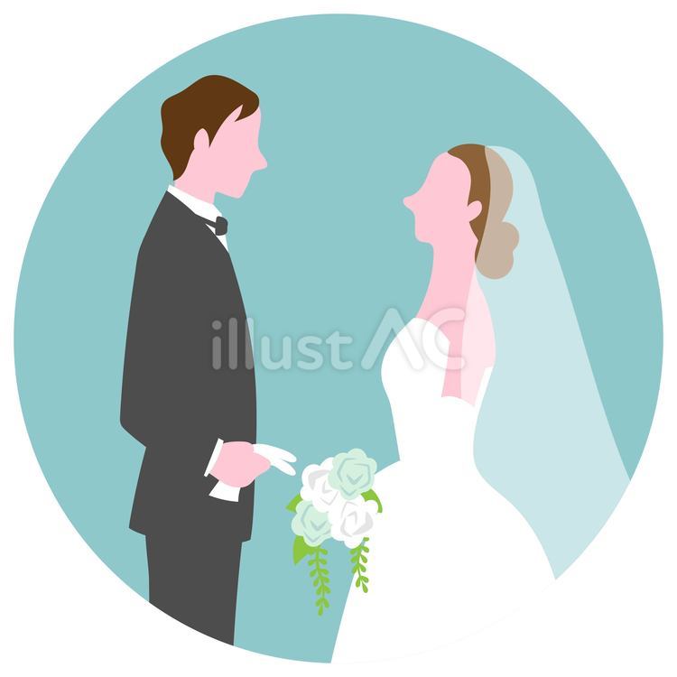 見つめ合う新郎と新婦のポートレート 花嫁,花婿,結婚のイラスト素材