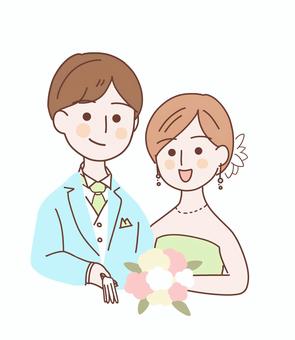 Bride and groom taking a commemorative photo side by side at a wedding ceremony, wedding, bridal, bridegroom, JPG and PNG