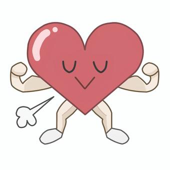 健康で元気なハート キャラクター,ハート,明るい,赤,つや,顔,手,足,肌色,ムキムキのイラスト素材
