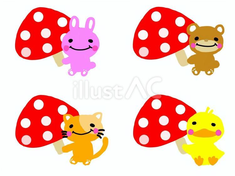 きのこと動物アイコン アイコン,キノコ,うさぎのイラスト素材