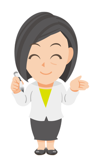 ペンを持ち手で促す年配ビジネス女性のSD 先生,教師,教員,指導員,スーツ,仕事着,ビジネス,会社,社会人,促すのイラスト素材