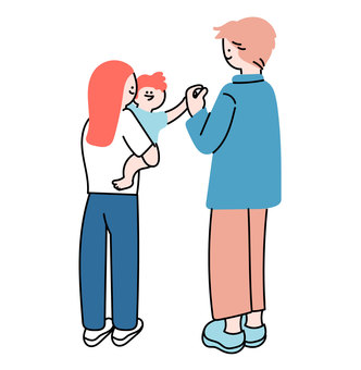 親子のふれあい 家族,夫婦,親子,子ども,子育て,育児,幼児,愛情,手をつなぐ,ふれあいのイラスト素材