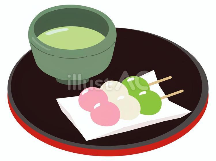 春　和菓子　お茶　花見だんご　セット お茶,花見だんご,三色団子のイラスト素材