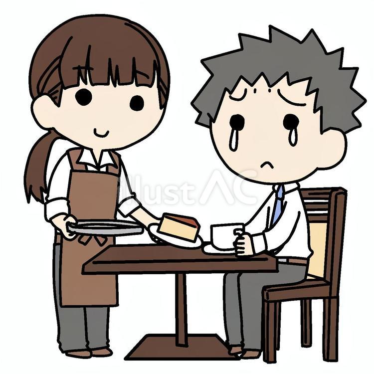 女性店員と泣く男性客 女性,男性,食べ物のイラスト素材