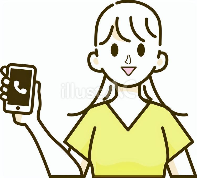 笑顔の半袖女性（スマホ） 人物,女性,笑顔のイラスト素材