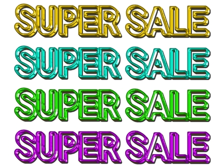 SUPER SALE　文字　セット supersale,ス−パ−セ−ル,文字,セット,背景なし,メタリック,チラシ,pop,ポストカード,黄色のイラスト素材