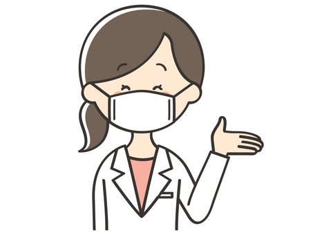 マスクで紹介する白衣の女性 女性,医師,医者,白衣,女医,看護師,マスク,紹介,案内,説明のイラスト素材