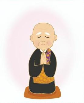 年配のお坊さん 僧侶,年配,合掌,正座,袈裟,伝統,祈り,黒,金色,紫のイラスト素材