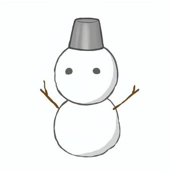 日本の雪だるま 雪だるま,和式,二段,バケツ,枝,雪像,かわいい,シンプル,ゆるい,手描きのイラスト素材