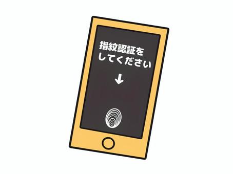 黄色　スマホ　指紋認証　画面　イラスト スマホ,指紋認証,挿絵,イラスト,ワンポイント,認証,スマートフォン,電子機器,指紋,セキュリティのイラスト素材