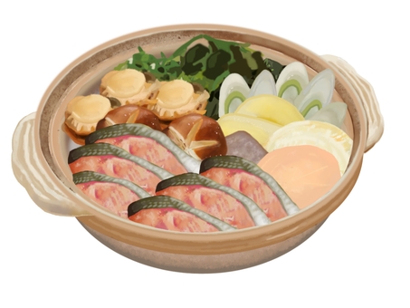 石狩鍋（2） 石狩鍋,鮭,北海道,鍋,土鍋,冬,秋,鍋物,夕飯,郷土料理のイラスト素材