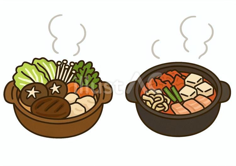 冬の鍋料理セット2（寄せ鍋・キムチ鍋） 冬,鍋料理,寄せ鍋のイラスト素材
