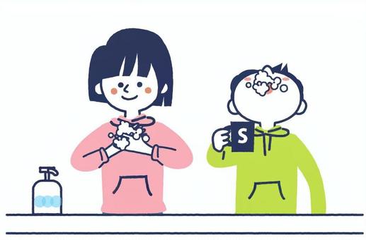 うがいと手洗い うがい,手洗い,子ども,感染症対策,小学生,高学年,中学年,笑顔,シンプル,かわいいのイラスト素材