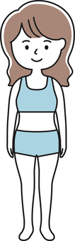 下着姿 全身 女性_顔白-影 SLW 女性,レディ,人体,立つ,下着,水着,ブラトップ,スポーツブラ,スポブラ,パンツのイラスト素材