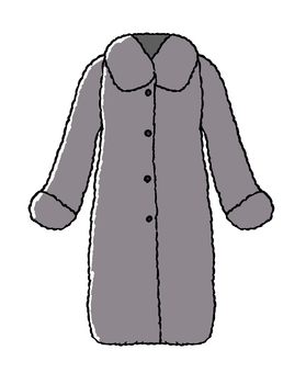 ファーコート 手描き,冬,上着,コート,ボタン,ファーコート,冬コート,ロングコート,フェイクファー,ふわふわコートのイラスト素材