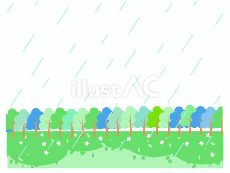 雨の日の並木の背景フレームイラスト 雨,曇り,天気のイラスト素材