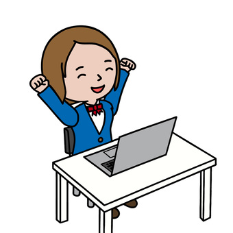 休憩する人 パソコン,休憩,終業,ガッツポーツ,喜び,楽しみ,リラックス,終了,女子高生,制服のイラスト素材