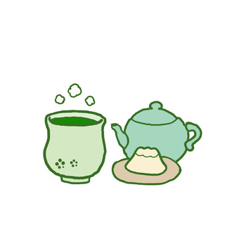 新茶 新茶,お茶,緑茶,急須,茶菓子のイラスト素材