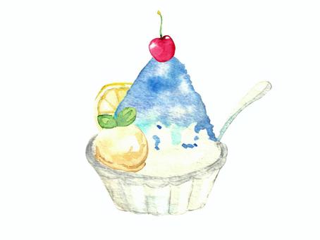 【水彩】かき氷3 かき氷,氷,ブルーハワイ,シロップ,アイスクリーム,トッピング,さくらんぼ,チェリー,レモン,バニラのイラスト素材