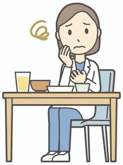  女性医師白衣-416-全身 胃もたれ,女医,医師,女性,白衣,スクラブ,医者,病院,医療,ドクターコートのイラスト素材