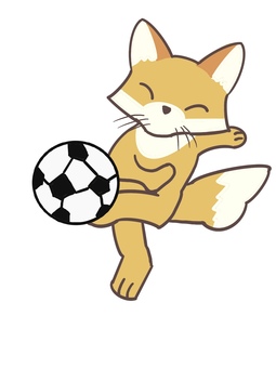 サッカーボールを蹴るキツネ サッカー,キツネ,動物園,手描き,哺乳類のイラスト素材