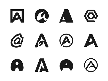 Aのロゴマークセット Aのロゴマークセット a,文字,アルファベット,ロゴ,マーク,アイコン,シンプル,シルエット,モノクロ,葉のイラスト素材