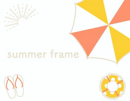 夏のフレーム素材　2  大きなパラソル 夏,海,フレーム,集中線,夏休み,ビーチサンダル,放射状,浮き輪,水玉模様,ドット柄のイラスト素材