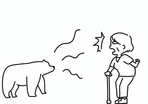 クマに遭遇したおばあさん　線画 クマ,遭遇,おばあさん,高齢者,女性,びっくり,線画のイラスト素材