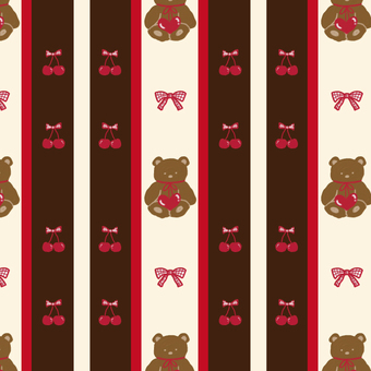 くまチェリーストライプ 2月14日,2月,冬,バレンタインデー,イベント,くま,リボン,さくらんぼ,模様,ストライプのイラスト素材