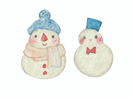 【水彩】雪だるま 雪だるま,キャラクター,スノーマン,冬,雪,雪遊び,ニット帽,マフラー,クリスマス,xmasのイラスト素材