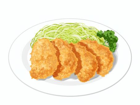 一口カツ 一口カツ 一口カツ,とんかつ,揚げ物,料理,食べ物,キャベツ,パセリ,皿のイラスト素材