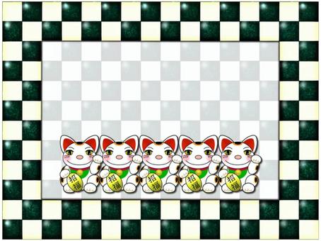 招き猫のフレ−ム 招き猫のフレ−ム 招き猫,フレ−ム,ポストカード,メッセージカード,柄,パターン,市松模様,和柄,市松,緑のイラスト素材