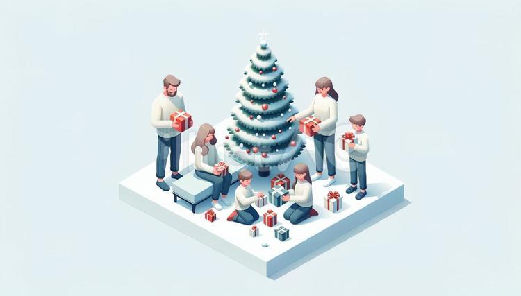 クリスマスを楽しむ家族 クリスマス,イブ,プレゼントのイラスト素材
